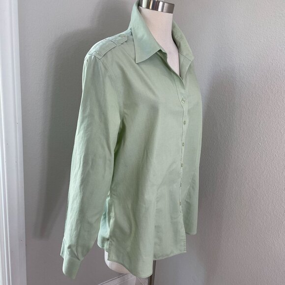 Coldwater Creek Womens XL No Iron Long Sleeve Button Up Shirt Light Green Blouse - Picture 2 of 10